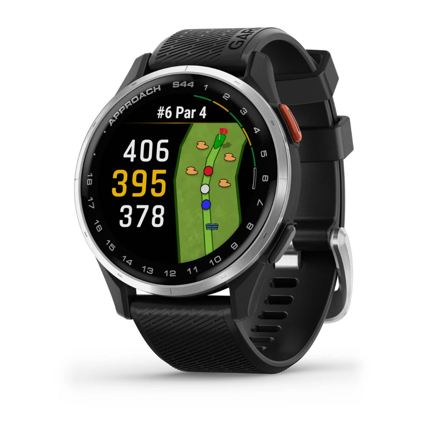 Garmin Approach S44 Golf Watch - Silver Aluminium Bezel with Black Silicone Band