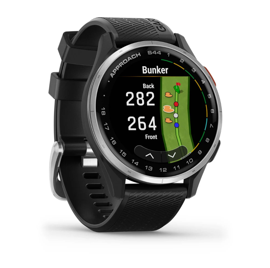 Garmin Approach S44 Golf Watch - Silver Aluminium Bezel with Black Silicone Band