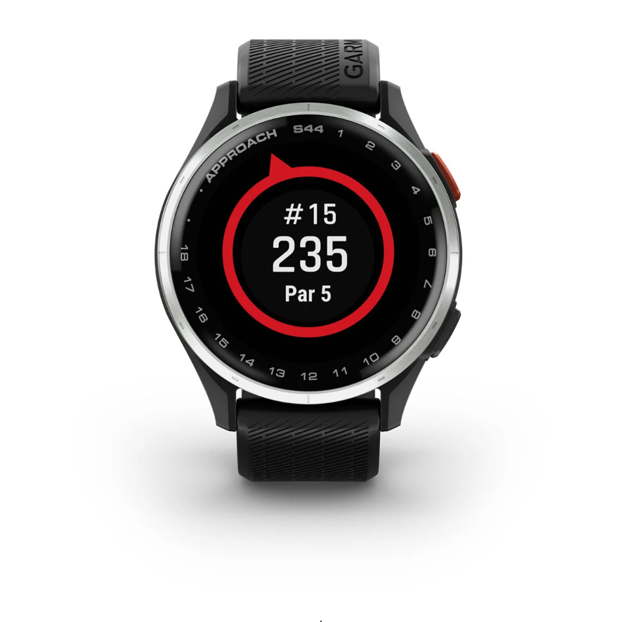Garmin Approach S44 Golf Watch - Silver Aluminium Bezel with Black Silicone Band