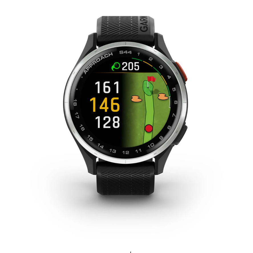 Garmin Approach S44 Golf Watch - Silver Aluminium Bezel with Black Silicone Band
