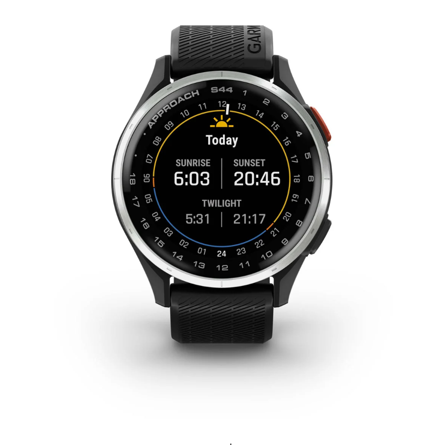 Garmin Approach S44 Golf Watch - Silver Aluminium Bezel with Black Silicone Band