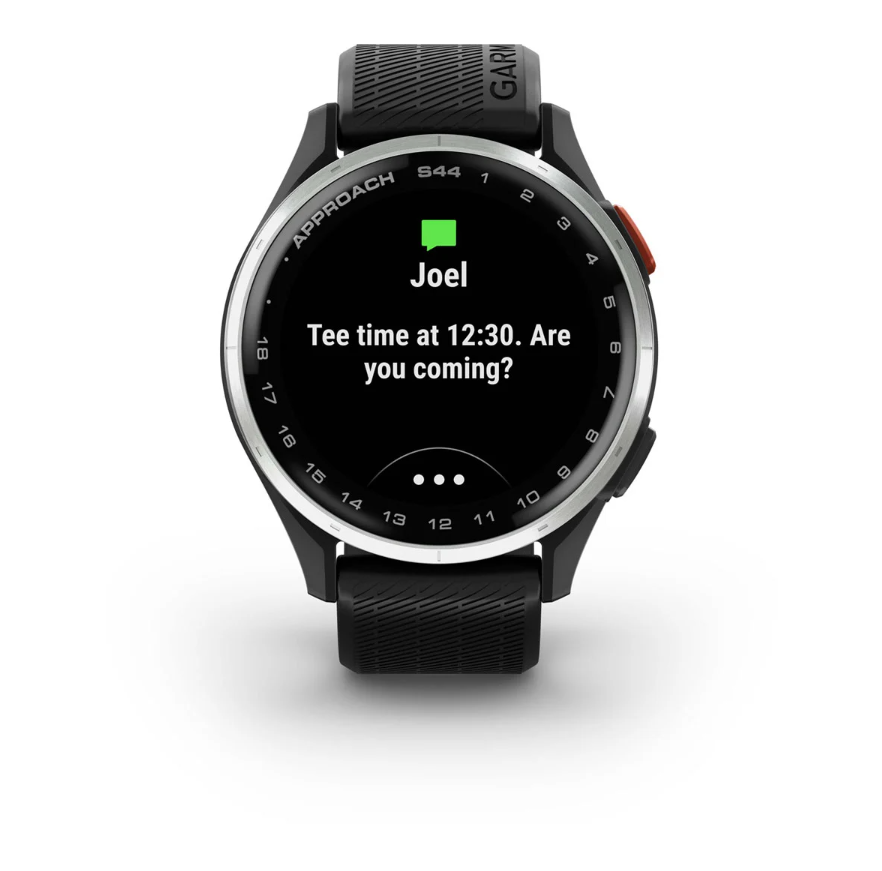 Garmin Approach S44 Golf Watch - Silver Aluminium Bezel with Black Silicone Band