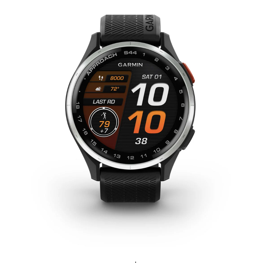 Garmin Approach S44 Golf Watch - Silver Aluminium Bezel with Black Silicone Band