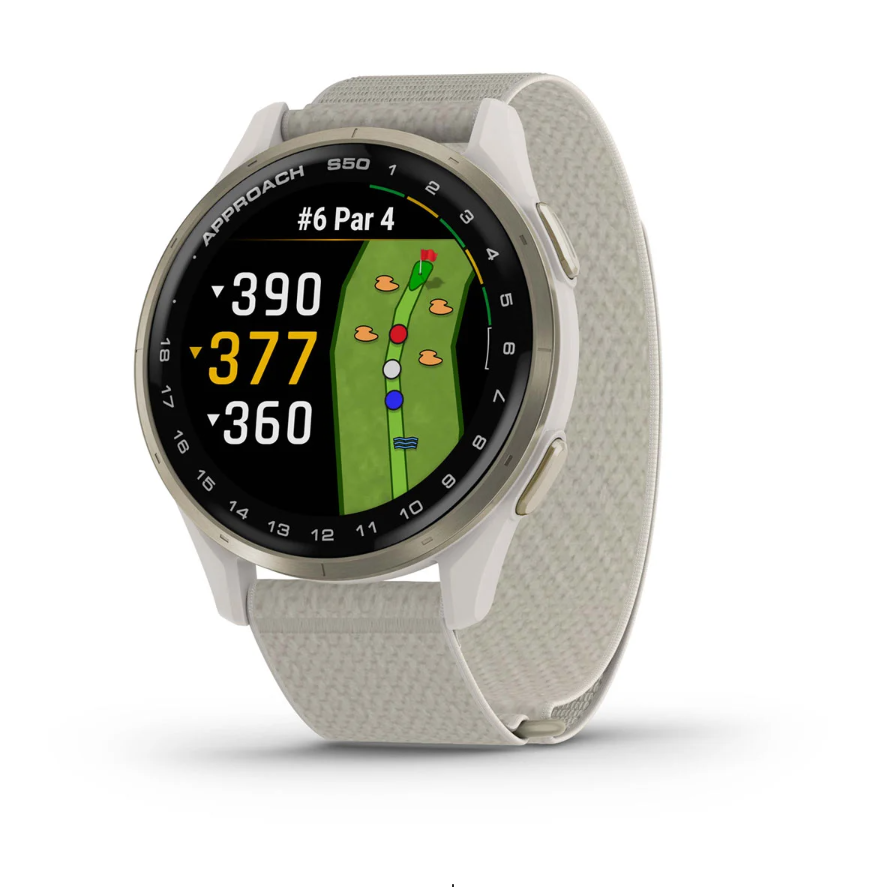 Garmin Approach S50 Golf Watch - Cream Gold Aluminium Bezel with Ivory ComfortFit Nylon Band
