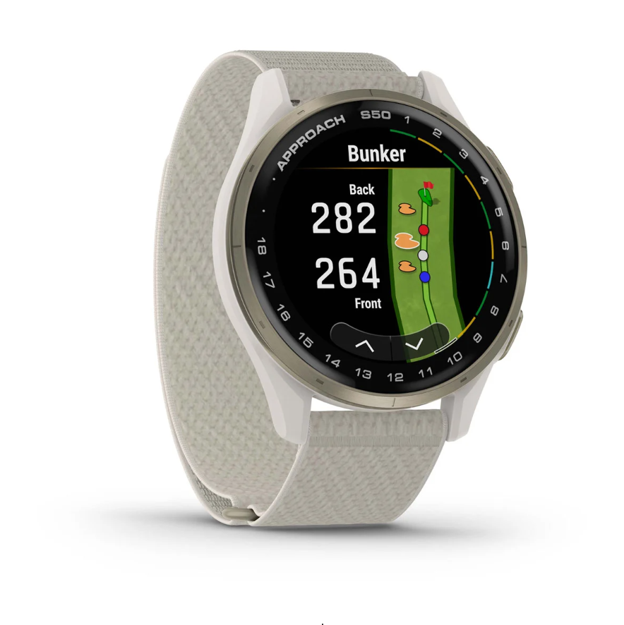 Garmin Approach S50 Golf Watch - Cream Gold Aluminium Bezel with Ivory ComfortFit Nylon Band