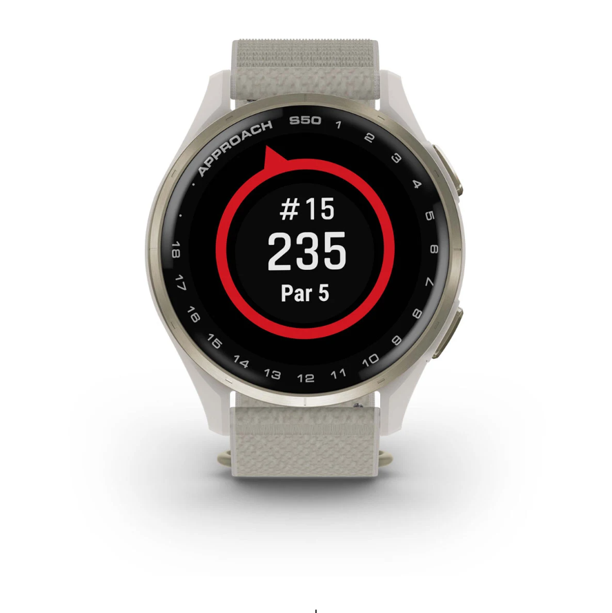 Garmin Approach S50 Golf Watch - Cream Gold Aluminium Bezel with Ivory ComfortFit Nylon Band