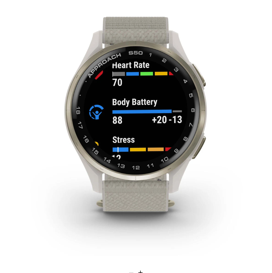 Garmin Approach S50 Golf Watch - Cream Gold Aluminium Bezel with Ivory ComfortFit Nylon Band