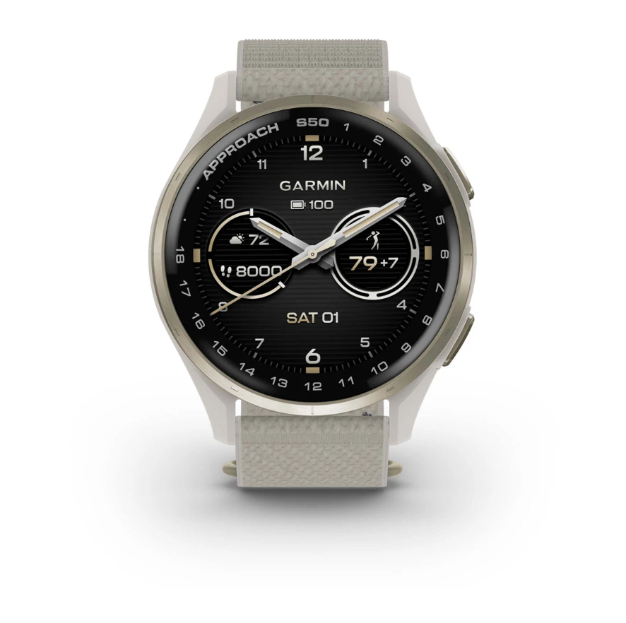 Garmin Approach S50 Golf Watch - Cream Gold Aluminium Bezel with Ivory ComfortFit Nylon Band
