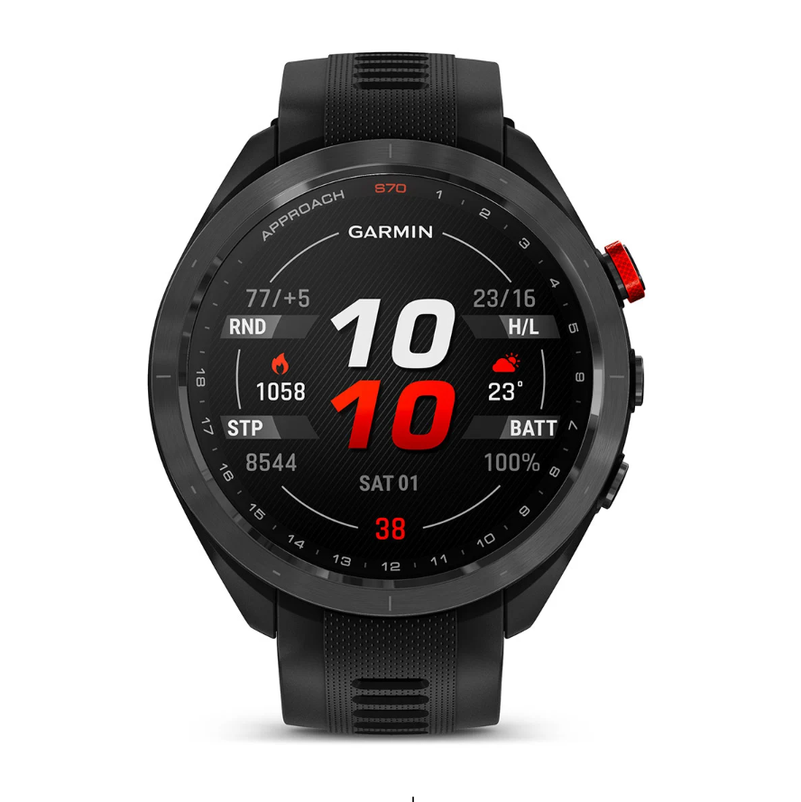Garmin Approach S70 Golf Watch - 47mm - Black Ceramic Bezel with Black Silicone Band